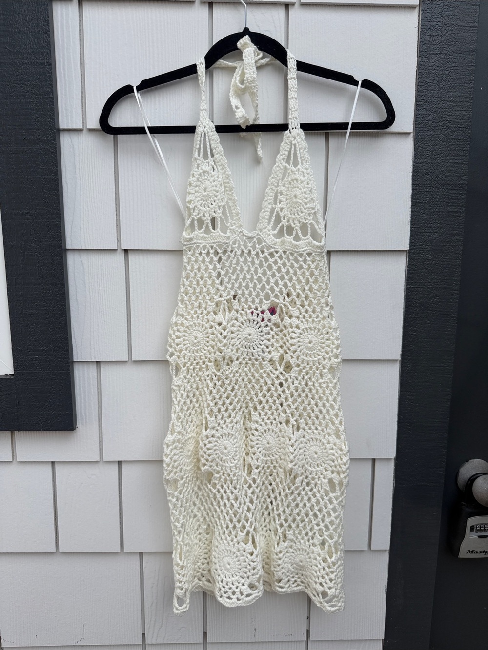 Edikted Cream Crochet Halter Swim Coverup